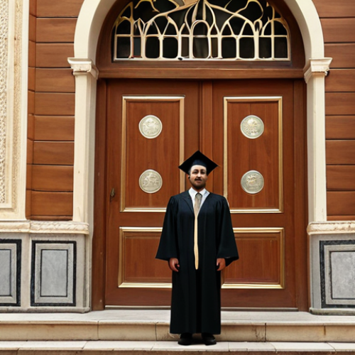 **

*   **Prompt:** A determined-looking Turkish law graduate standing before three imposing doors, labeled "Avukat" (Lawyer), "Hâkim/Savcı" (Judge/Prosecutor), and "Noter" (Notary). Sunlight streams dramatically from behind the "Hâkim/Savcı" door. A graduation cap sits slightly askew on their head. The scene should evoke a sense of ambition and the weight of choices. Style: realistic, dramatic lighting.

**